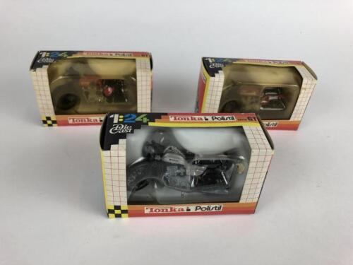 DIECAST: Three Tonka/Polistil 1/24 scale motorcycles, made in Italy c1987.