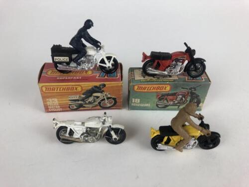 DIECAST: Four Matchbox Honda motorcycles from the 1970s Superfast period, made in the UK.