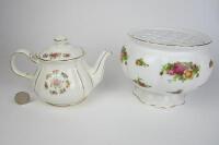 PORCELAIN: A Sadler teapot and Royal Albert &lsquo;Old Country Roses&rsquo; potpourri bowl