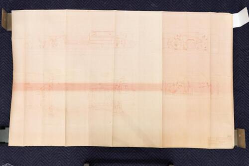 PORSCHE 917: A very large 1971 dated designated 'Rennsportwagen Typ 917', 1:4 scale blueprint diagram of Porsche 917 mechanicals, numbered '917.003.504.01' to lower right corner, 1.14m high, 1.87m wide
