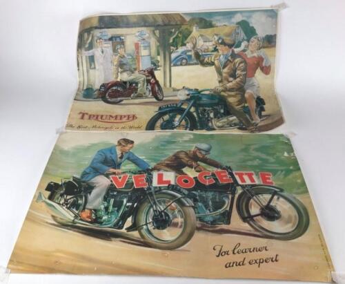 TRIUMPH: One Triumph 650/332 Motorcycle 1950's Poster, One Velocette KTS350 and TT Motorcycle Poster