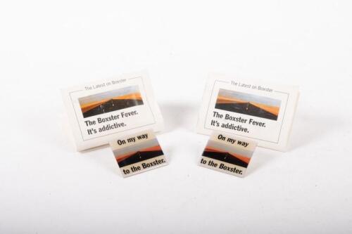 BOXSTER: Four 'On My Way To The Boxster' Lapel badges, two un-packaged, two still in original packaging