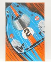 PORSCHE 917: A large acrylic on canvas painting by renowned Australian artist Terry Lawrie depicting a Porsche 917 in Gulf Oil livery racing at Le Mans