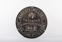 IRON PLAQUE: A large cast iron plaque, 'Babcock & Wilcox Ltd - Australasian Office Sydney'