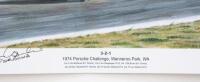 PORSCHE CHALLENGE: A print after the original titled '3-2-1 1974 Porsche Challenge, Wanneroo Park, WA' featuring various racing Porsches, print signed by Alan Hamilton to lower left corner, 30cm high, 42cm wide overall - 4