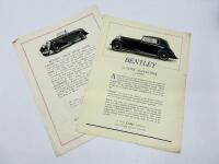 BENTLEY: A Sales Brochure for the 3 &frac12; Litre model range, together with a period road test from The Autocar of the 4 &frac12; Litre and a quantity of three double-sided brochures for various models [Location: Sydney] - 12