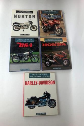 BOOKS: One set of five hardcover books, The Illustrated Motorcycle Legends by Roy Bacon - Norton, Triumph, BSA, Honda and Harley-Davidson