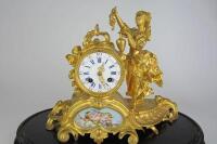 CLOCK: A late 19th century French porcelain panelled gilt metal mantle clock - 2