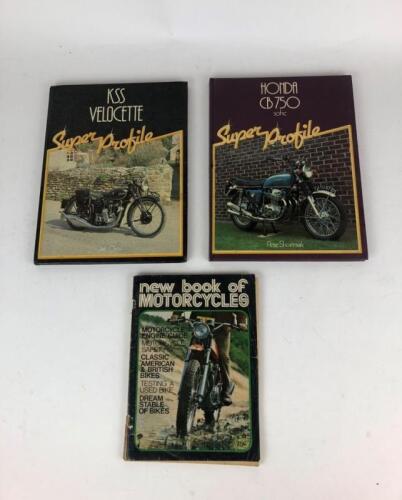 BOOKS: Three books, KSS Velocette Super Profile - Jeff Clew, Honda CB750 Super Profile - Peter Shoemark, New Book of Motorcycles