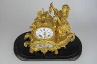 CLOCK: A late 19th century French porcelain panelled gilt metal mantle clock - 3