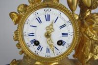 CLOCK: A late 19th century French porcelain panelled gilt metal mantle clock - 4