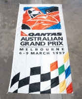 MELBOURNE GRAND PRIX: A very large flag for the 1997 Qantas Australian Grand Prix at Albert Park, Victoria, 4.1m high, 1.90m wide