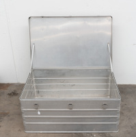 TRAVEL TRUNK: Alan Hamilton's personal racing alloy travel trunk, 1.17m wide, 77cm deep, 51cm high