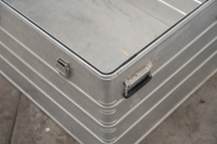 TRAVEL TRUNK: Alan Hamilton's personal racing alloy travel trunk, 1.17m wide, 77cm deep, 51cm high - 3