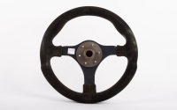 MOMO: A small Momo three spoke suede racing steering wheel, overall diameter 28cm - 3