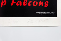 FORD FALCON: A large limited edition [53/120] signed poster featuring the Bathurst XA & XC hardtop Falcons, with signatures in pencil from Alan Hamilton, Kevin Bartlett, Colin Bond, Allan Moffat, John Goss & Ian Geoghegan, 69cm high, 96cm wide - 6