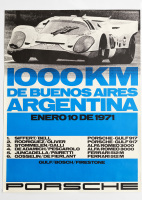 PORSCHE 917: A large 1971 dated Porsche poster celebrating the 1-2 Porsche 917 finish at the January 1971 1000km race in Buenos Aires Argentina, 1.02m high, 76cm wide