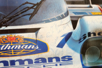 ROTHMANS PORSCHE: A signed laminated poster promoting the 1984 World Endurance race at Sandown, featuring a Rothmans Porsche 956 and signed by many drivers in ink, 36.5cm high, 76.5cm wide - 2