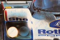 ROTHMANS PORSCHE: A signed laminated poster promoting the 1984 World Endurance race at Sandown, featuring a Rothmans Porsche 956 and signed by many drivers in ink, 36.5cm high, 76.5cm wide - 3