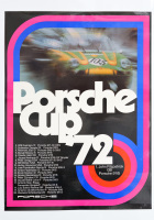 PORSCHE CUP: A large laminated 1972 dated Porsche poster celebrating the 1972 Porsche Cup winners, 1.01m high, 75cm wide