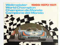 PORSCHE POSTER: A large 1971 dated Porsche Poster celebrating the 1969/1970/1971 world champions & with photos of both the Martini 908/3 & the Gulf Oil 917, 1.01m high, 76cm wide - 2