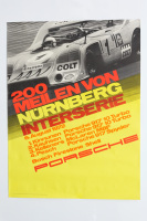 PORSCHE 917/10: A large 1972 dated Porsche poster celebrating the Porsche 917/10 victory at the 1972 Interserie 200 Mile race at Nurnberg, Germany, 1.01m high, 76cm wide