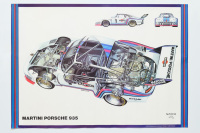 PORSCHE 935: A large circa 1976 poster featuring a cutaway illustration of the Martini Porsche 935 with Martini Racing colours to sides, 68cm high, 96.5cm wide