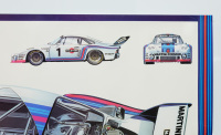 PORSCHE 935: A large circa 1976 poster featuring a cutaway illustration of the Martini Porsche 935 with Martini Racing colours to sides, 68cm high, 96.5cm wide - 2
