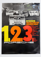PORSCHE 917/10: A large laminated 1973 dated Porsche poster celebrating the Porsche 1-2-3 finish at the 1973 Interserie 300km race at Nurburgring, 1.01m high, 75.5cm wide