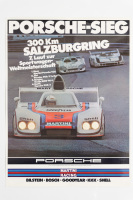 PORSCHE 936: A large laminated 1976 dated Porsche poster celebrating the 1976 Porsche 936 victory at the 1976 300km race at Salzburgring, 1.01m high, 75cm wide