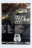 PORSCHE 1970: A large 1969 dated Porsche poster promoting the upcoming 1970 World Sportscar Championship season, with race dates listed, 1.18m high, 83.5cm wide
