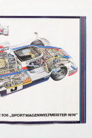 PORSCHE 936: A large circa 1976 Martini Porsche 936 'Sportwagenweltmeister 1976' cutaway illustration poster, 67.5cm high,95.5cm wide - 3