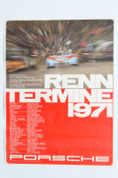 PORSCHE 1971: A large 1970 dated Porsche poster promoting the upcoming 1971 World Sportscar Championship with race dates listed, 1m high, 76cm wide