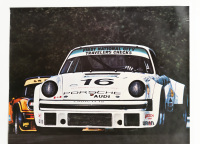PORSCHE TURBO 934: A large circa 1976 Porsche poster celebrating the Porsche Turbo 934 being the 1976 Trans-Am Champion, 1.01m high, 76cm wide - 2