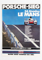 PORSCHE 936: A large laminated 1976 dated Porsche poster celebrating the Porsche Martini 936 victory at the 1976 24 Hour Le Mans race, 1.01m high, 76.5cm wide