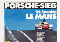 PORSCHE 936: A large laminated 1976 dated Porsche poster celebrating the Porsche Martini 936 victory at the 1976 24 Hour Le Mans race, 1.01m high, 76.5cm wide - 2