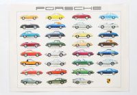 PORSCHE POSTER: A large laminated 1980 dated Porsche poster featuring illustrations of the many Porsche models from 1948 up to 1980, 75cm high, 1.02m wide