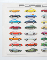 PORSCHE POSTER: A large laminated 1980 dated Porsche poster featuring illustrations of the many Porsche models from 1948 up to 1980, 75cm high, 1.02m wide - 2