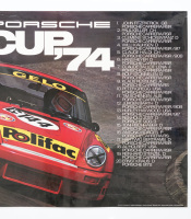 CARRERA RSR: A large laminated 1974 Porsche poster celebrating the Porsche Carrera RSR victories in the 1974 Porsche Cup, 76cm high, 1.02m wide - 3