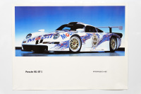 PORSCHE 911 GT1: A large 1996 dated Porsche poster showcasing the Porsche 911 GT1 in Mobil Oil livery, 76cm high, 1.01m wide