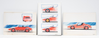 PORSCHE PROTOTYPE: Three circa 1987 watercolour paintings of a proposed Porsche Spyder prototype mounted to hard cardboard, 42cm high, 60cm wide overall