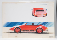 PORSCHE PROTOTYPE: Three circa 1987 watercolour paintings of a proposed Porsche Spyder prototype mounted to hard cardboard, 42cm high, 60cm wide overall - 2