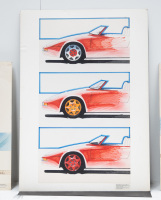 PORSCHE PROTOTYPE: Three circa 1987 watercolour paintings of a proposed Porsche Spyder prototype mounted to hard cardboard, 42cm high, 60cm wide overall - 4