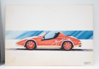 PORSCHE PROTOTYPE: Three circa 1987 watercolour paintings of a proposed Porsche Spyder prototype mounted to hard cardboard, 42cm high, 60cm wide overall - 6
