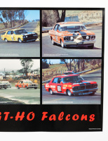 GT-HO FALCON: A large poster featuring six circa 1971 Bathurst GT-HO Ford Falcons from different racing teams, 60cm high, 90cm wide - 3
