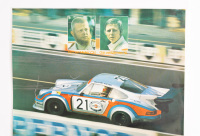 MARTINI PORSCHE: A large circa 1974 laminated Martini Porsche Racing poster featuring portraits of Herbert Muller & Gijs van Lennep and photo of Carrera RSR, 99cm high, 69cm wide - 2