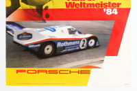 PORSCHE 956: A large 1984 dated Porsche poster celebrating the Rothmans Porsche 956 winning the 1984 world Sportscar championship with photo portrait of Stefan Bellof, 1.01m high, 76cm wide - 3