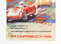 PORSCHE POSTER: A circa 1957 Porsche poster celebrating Porsche being the class winner in two categories in the 1957 Mille Miglia, 84cm high, 59cm wide - 3