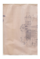 PORSCHE ENGINE: A large laminated 1962 dated, 1:1 scale blueprint diagram of Porsche engine cross-section, with number noted to lower left '753.100.010.01', 84cm high, 1.19m wide - 2