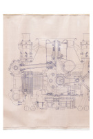 PORSCHE ENGINE: A large laminated 1962 dated, 1:1 scale blueprint diagram of Porsche engine cross-section, with number noted to lower left '753.100.010.01', 84cm high, 1.19m wide - 3